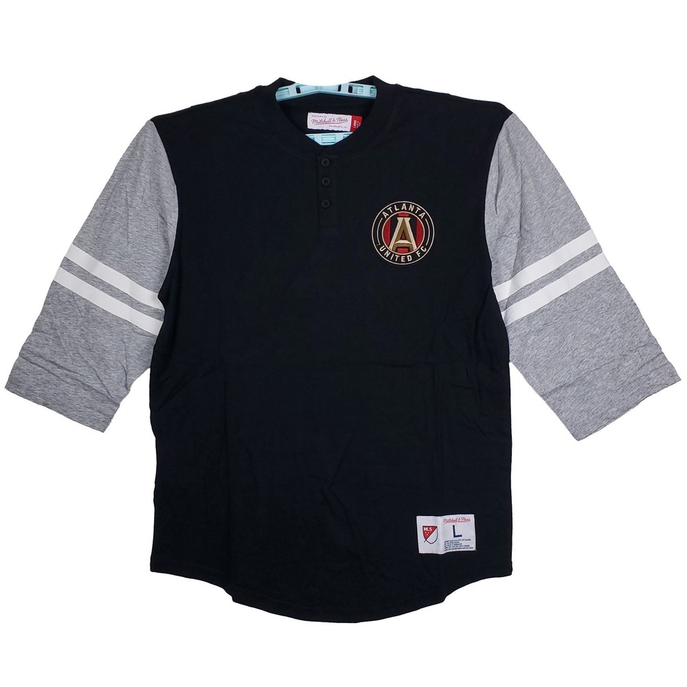 Atlanta United‎ Mitchell & Ness MLS Large Henley Shirt Embroidery Black Gray NWT